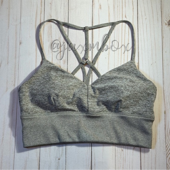 ALO YOGA Lush Alosoft Bra Heathered Brown Gray Size Medium